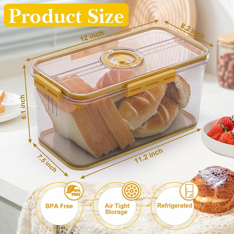 ANYPROLUS Bread Box for Homemade Bread Boxes for Kitchen Counter Airtight, Time Recording Bread Storage Container with Lid, Bread Containers Storage Airtight Loaf Bread Keeper, Large, Yellow - Image 2